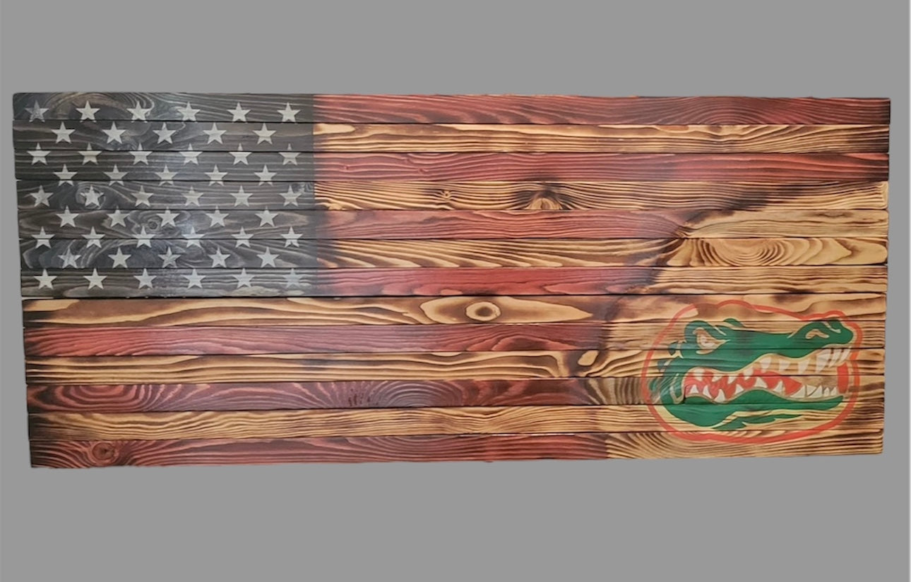 Concealed Cabinet 2 Door Wooden Florida Gators American Flag
