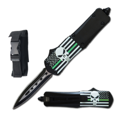 7" Skull Punisher with Green Line OTF