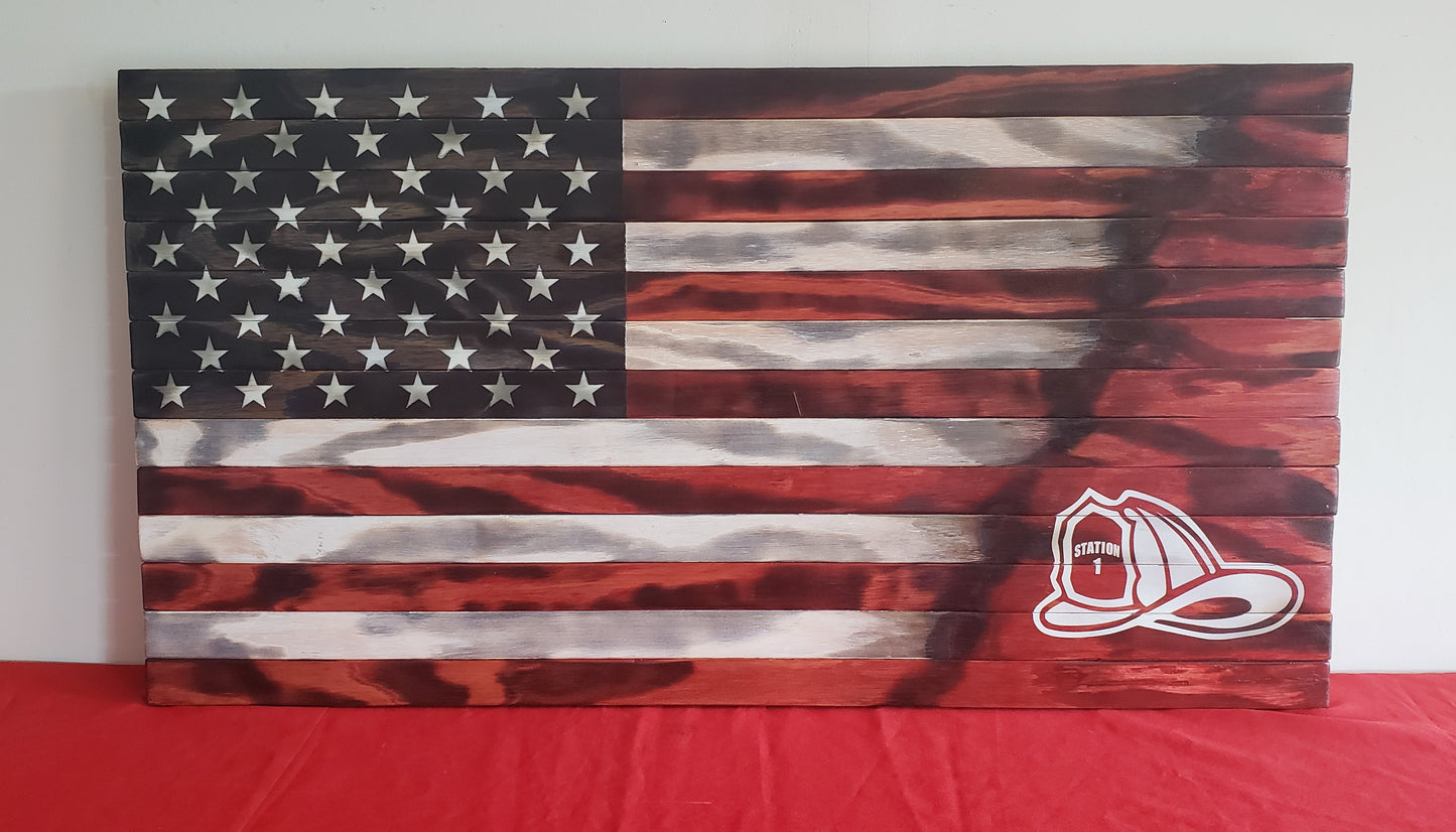 Firefighter Wooden American Flag
