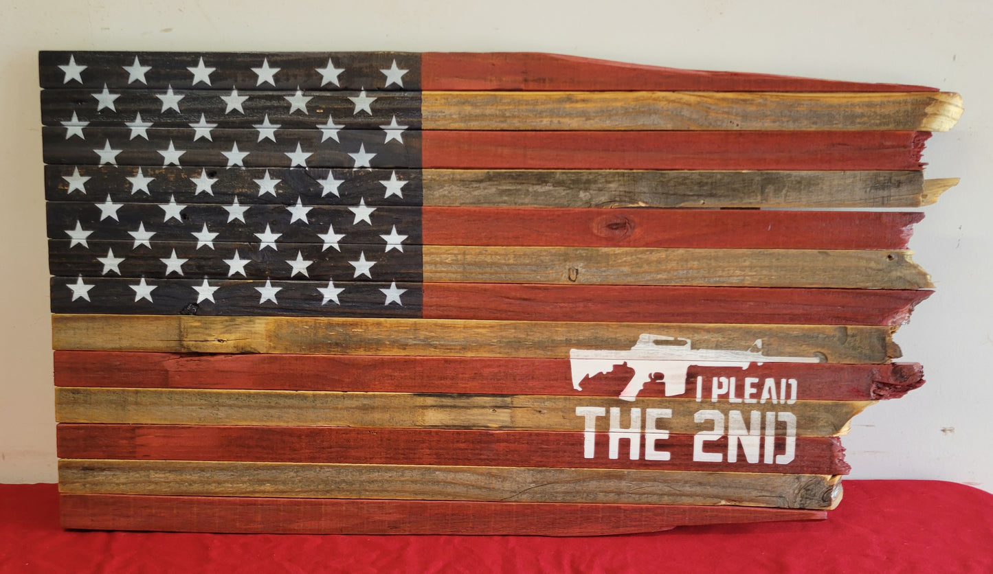 1776 "I PLEAD THE 2ND" Wooden American Flag