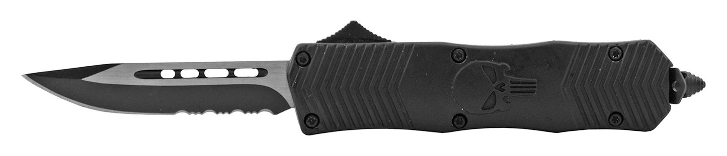 4.75" Mighty Mini OTF Punisher Skull - Black on Black