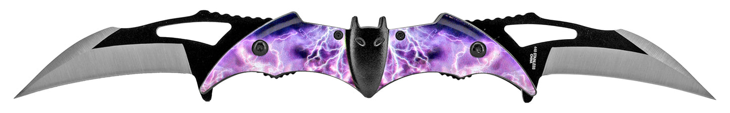 5.75" Dual Blade Bat Spring Assisted - Purple Lightening