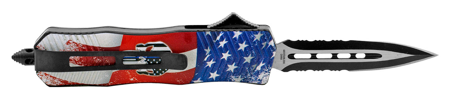 4.13" Pocket Size OTF American Punisher Skull - American Flag