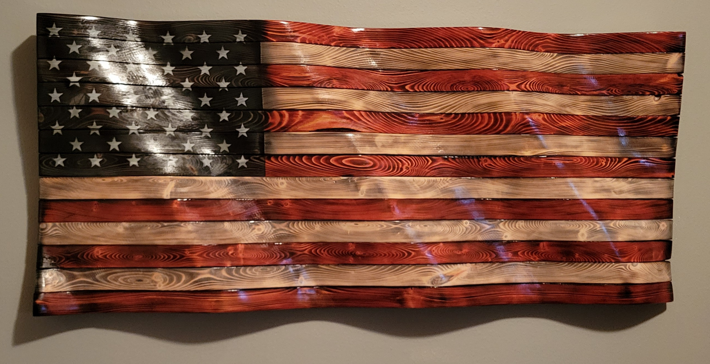 Wavy American Wooden Flag