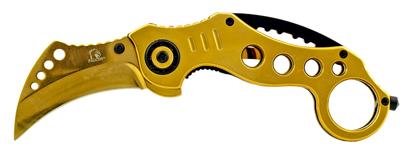 5" Karambit Style Spring Assisted - Gold