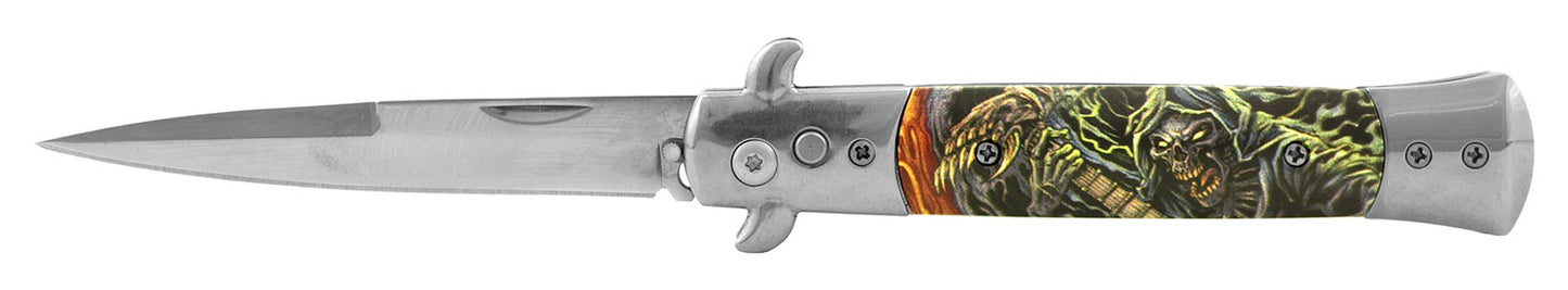 5" Push Button Automatic Switchblade Skulls and Dragons - Grim Reaper