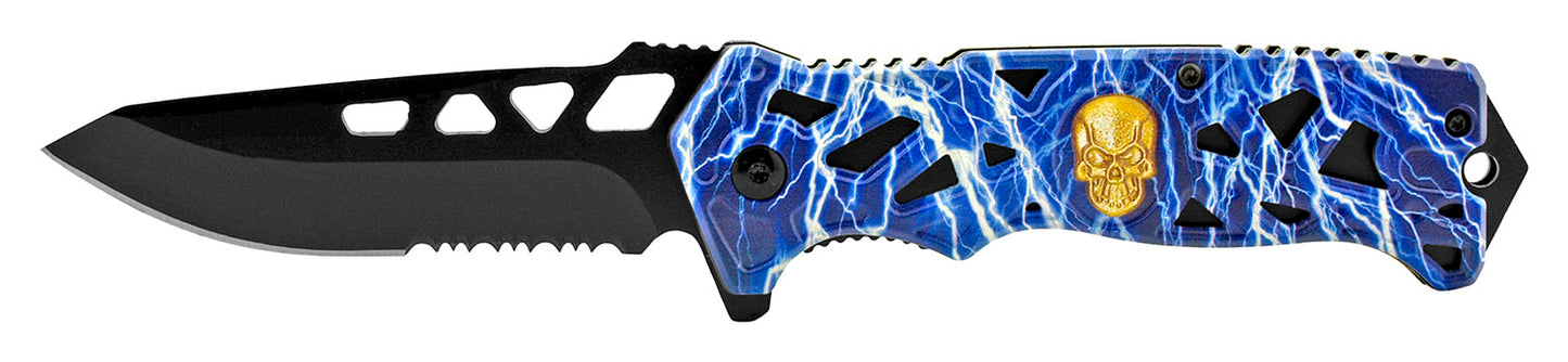 4.75" Skull Spring Assisted - Blue Lighting