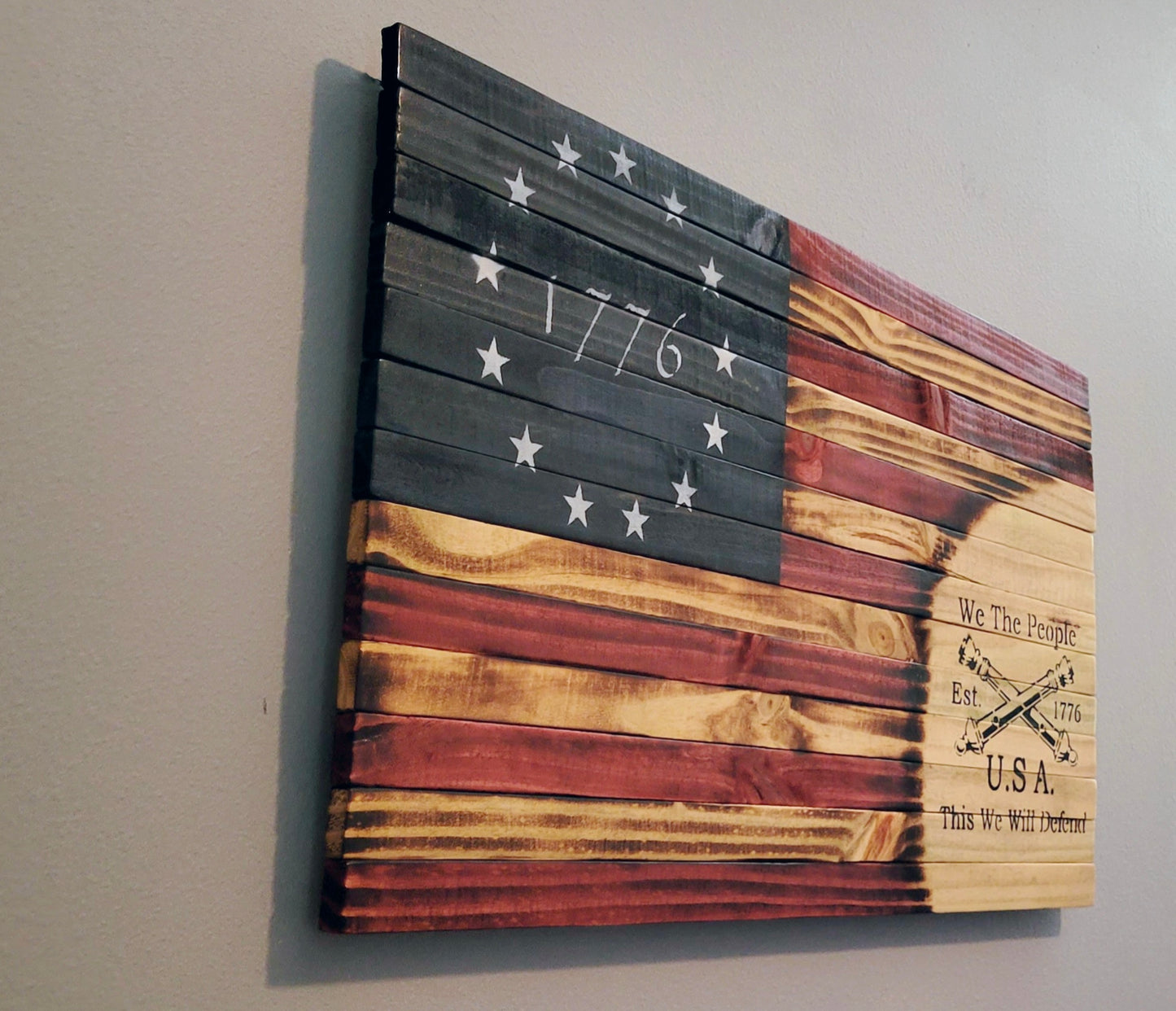 1776 "We The People, This We Will Defend " Wooden American Flag