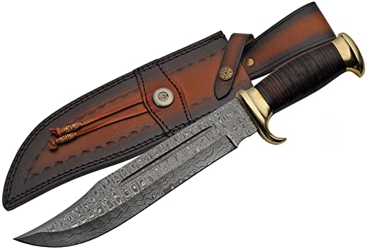 15" HANDMADE DAMASCUS STACKED LEATHER BOWIE