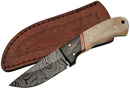 7.5" HANDMADE DAMASCUS BLACK BOLSTER BONE SKINNER