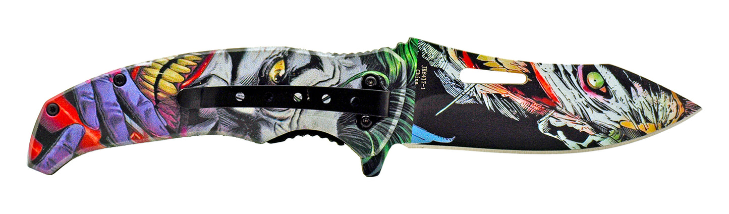 4.75" Batman and Joker Spring Assisted Pocket Knife - Joker Face