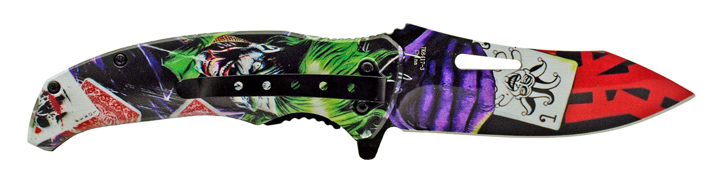 4.75" Batman and Joker Spring Assisted Pocket Knife - Joker Playing Cards