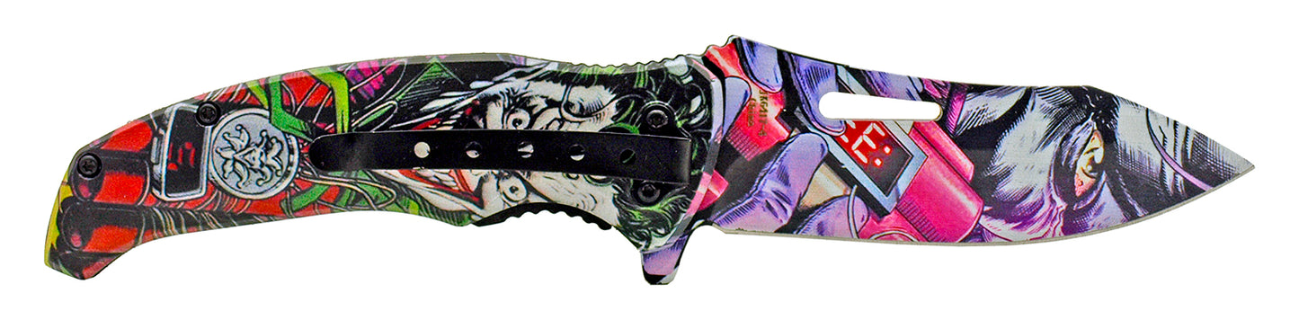 4.75" Batman and Joker Spring Assisted Pocket Knife - Joker's Time Bomb