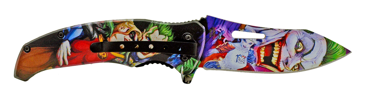 4.75" Batman and Joker Spring Assisted Pocket Knife - Joker and Harley Quinn