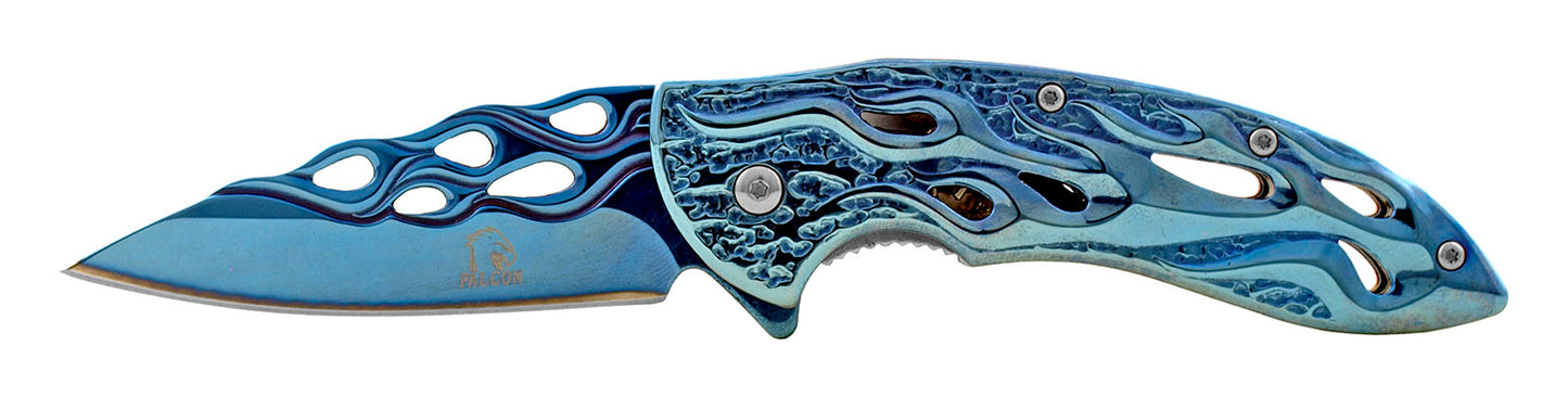 4.5" Heavy Duty Flames Spring Assisted - Blue