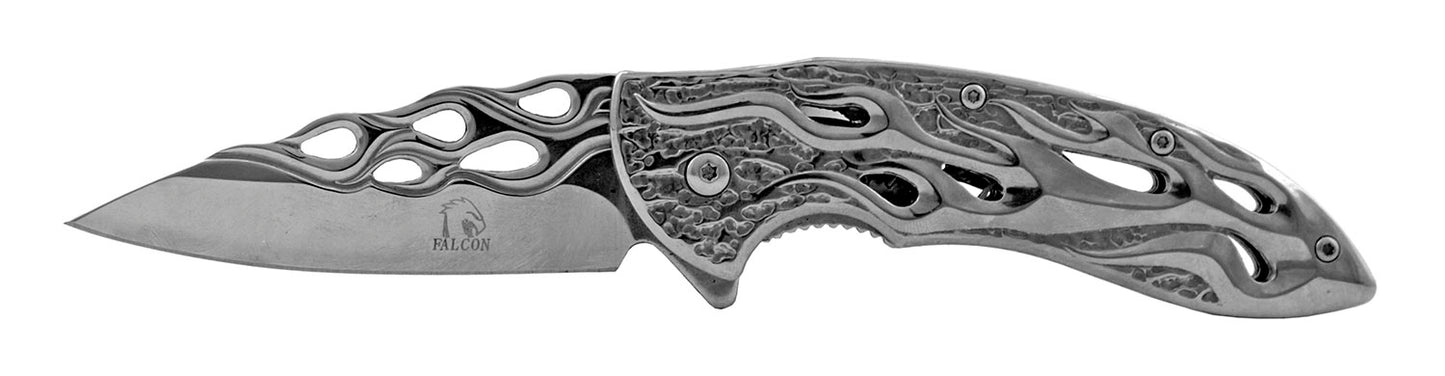 4.5" Heavy Duty Flames Spring Assisted - Silver