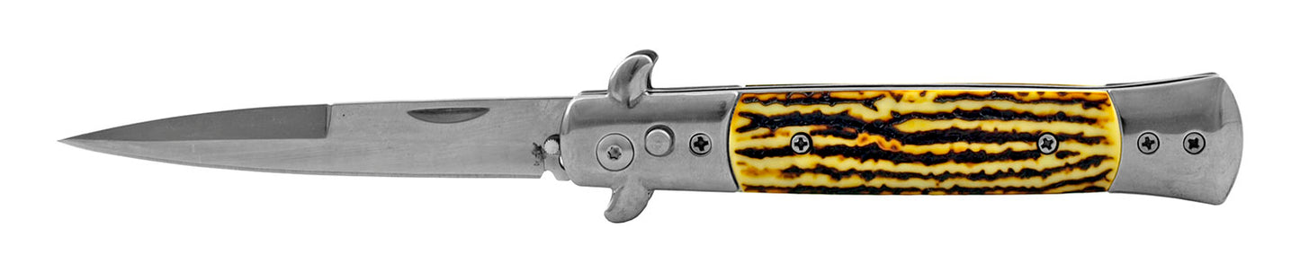 5" Push Button Automatic Switchblade Faux Bone Handle - Silver