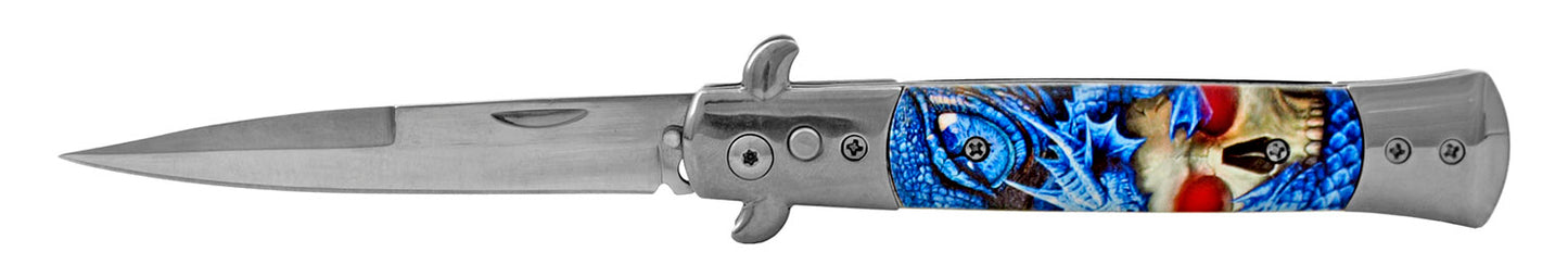 5" Push Button Automatic Switchblade Skulls and Dragons - Dragon Deaths Head Skull