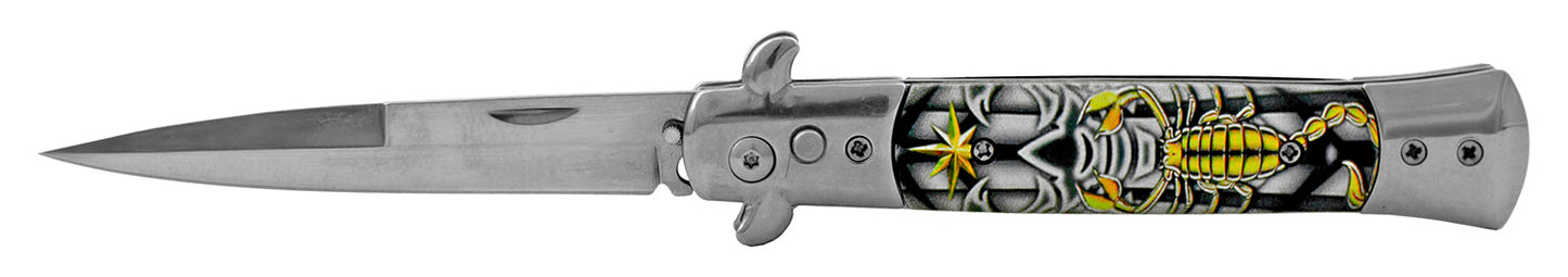 5" Push Button Automatic Switchblade Skulls and Dragons - Scorpion Warrior King