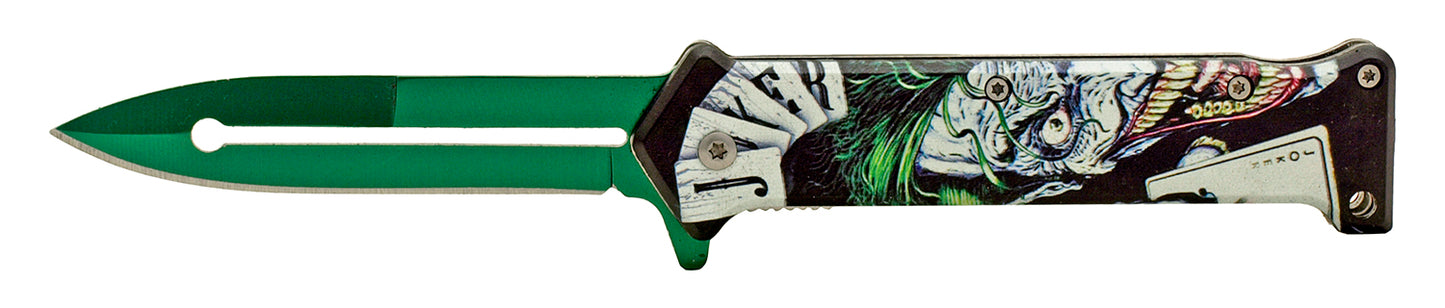 4.5" Joker Stiletto Spring Assisted Pocket Knife - Joker's Wild Playing Cards