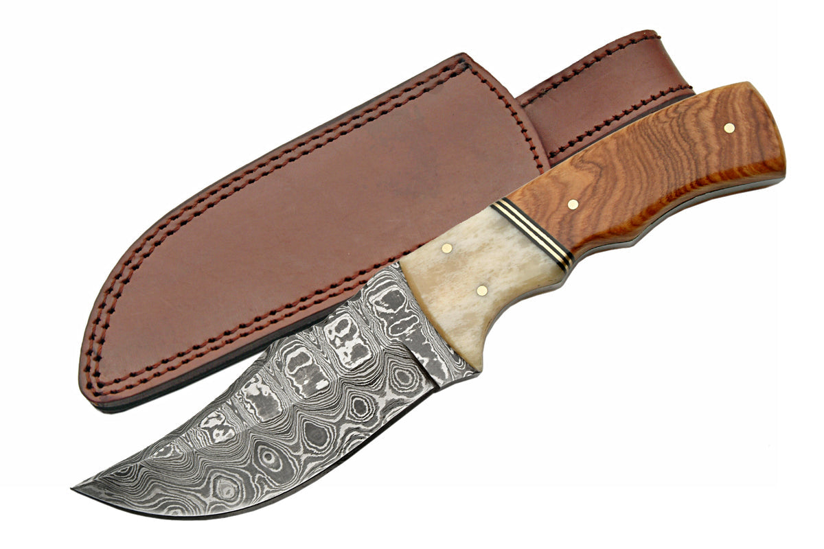 8" HANDMADE DAMASCUS BUFFALO OLIVE WOOD SKINNER
