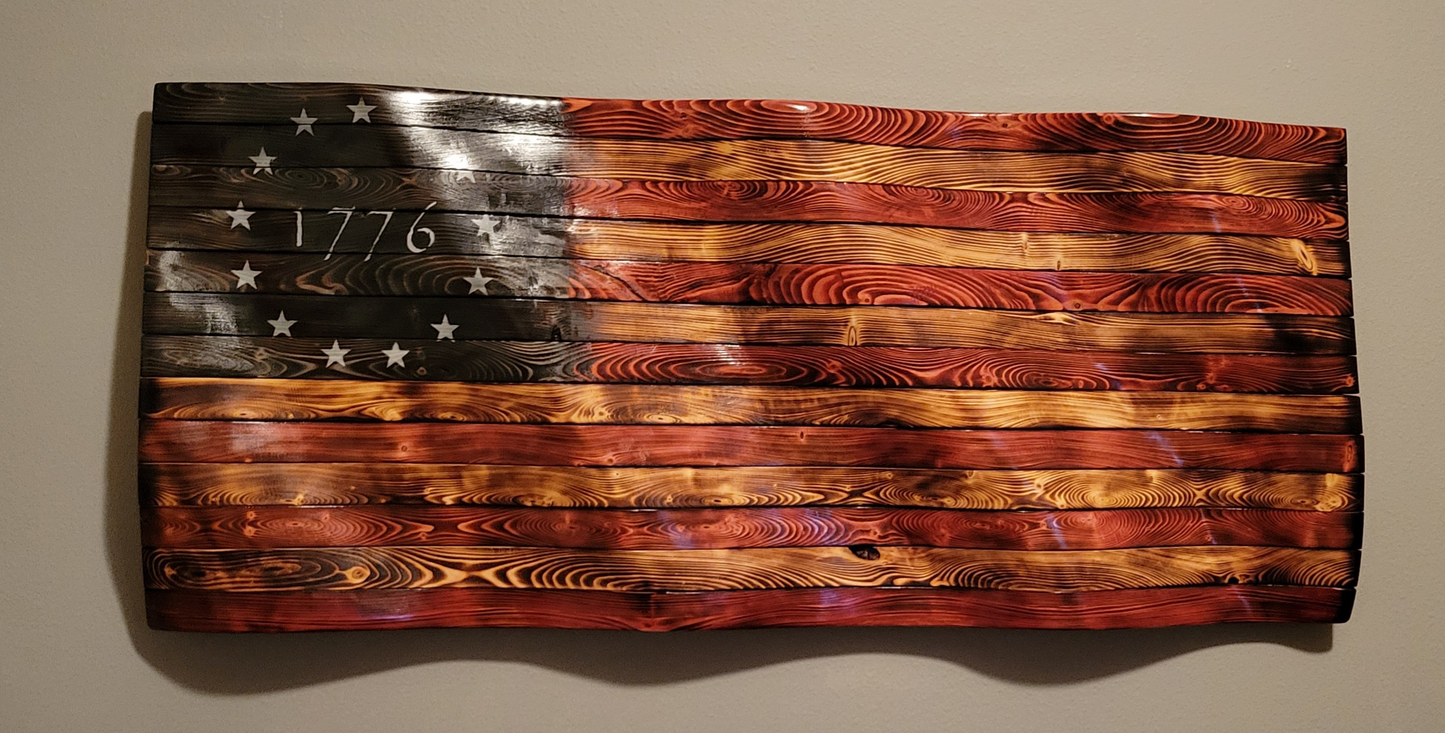 1776 Wavy American Wooden Flag