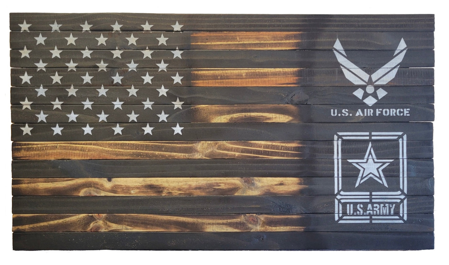 U.S. Air Force and U.S. Army Wooden American Flag