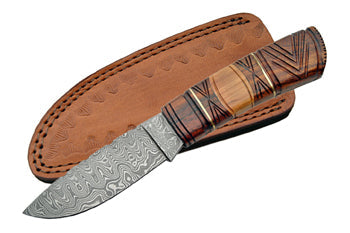 9" HANDMADE DAMASCUS CARVED WOOD HANDLE SKINNER