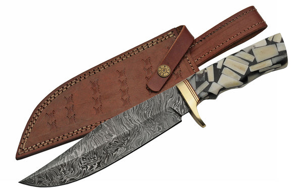13" HANDMADE DAMASCUS BONE HORN BOWIE