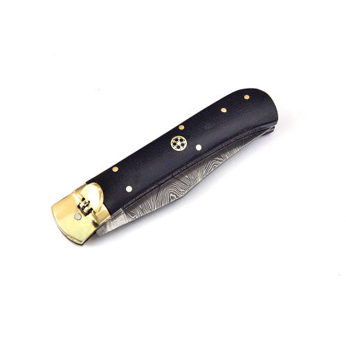 Summoner’s Charm Damascus Automatic Switchblade Lever Lock Knife