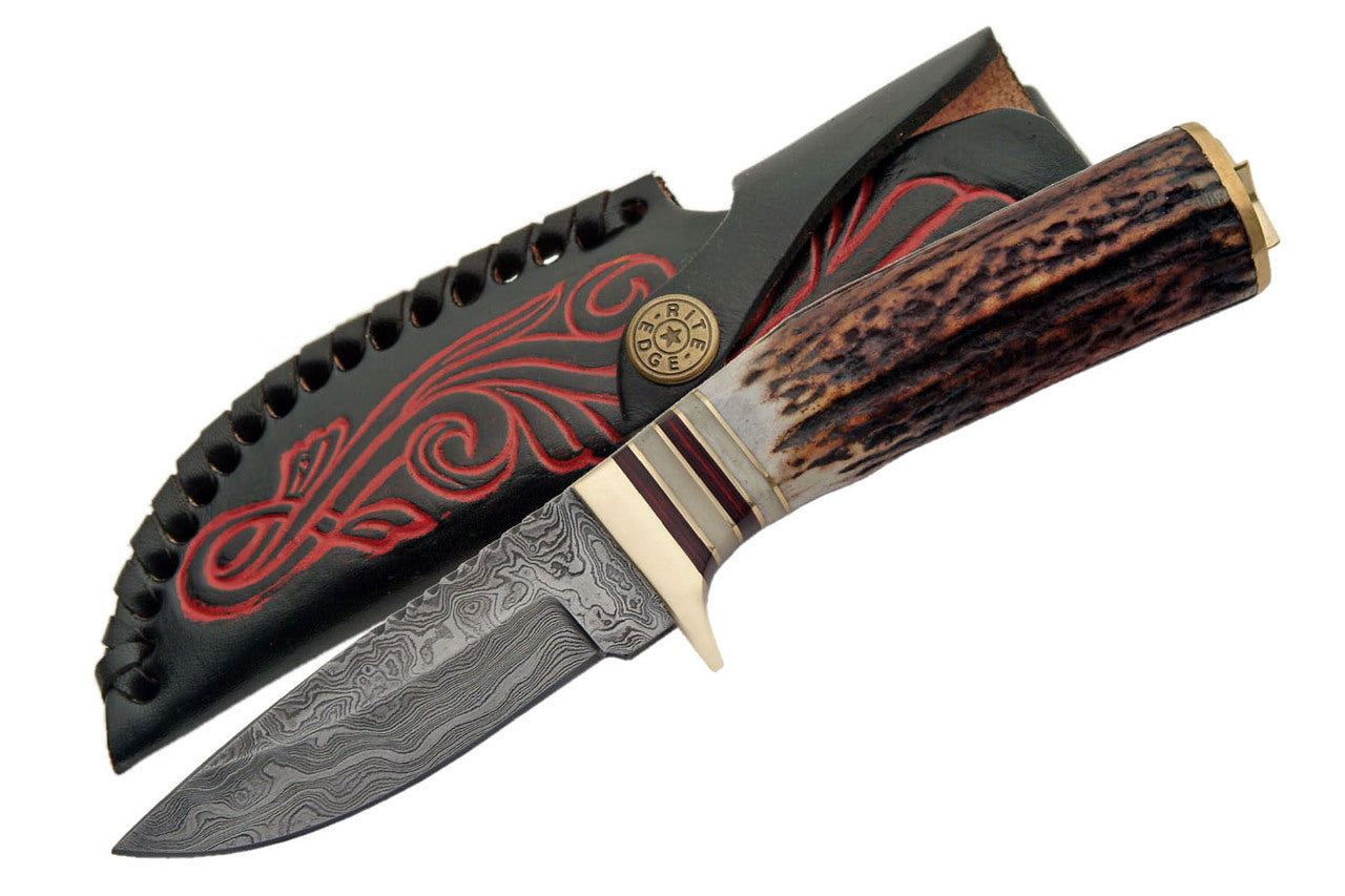 8" HANDMADE DAMASCUS WHITETAIL SKINNER