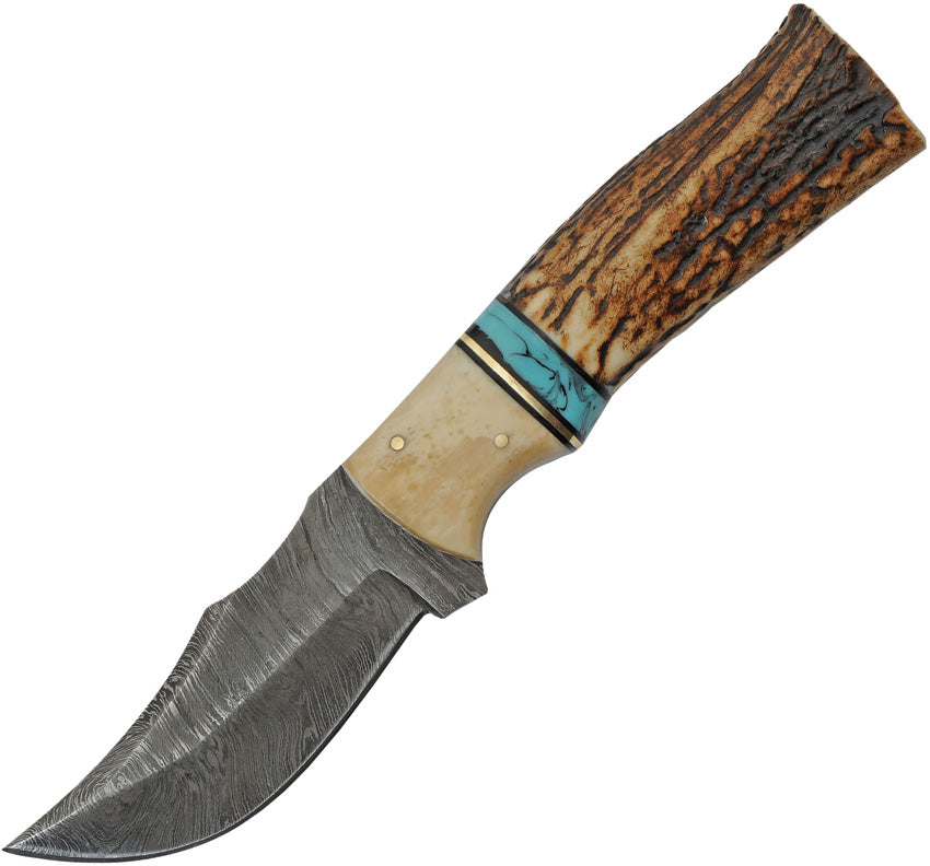 8.5" HANDMADE DAMASCUS STAG/TURQUOISE HUNTER