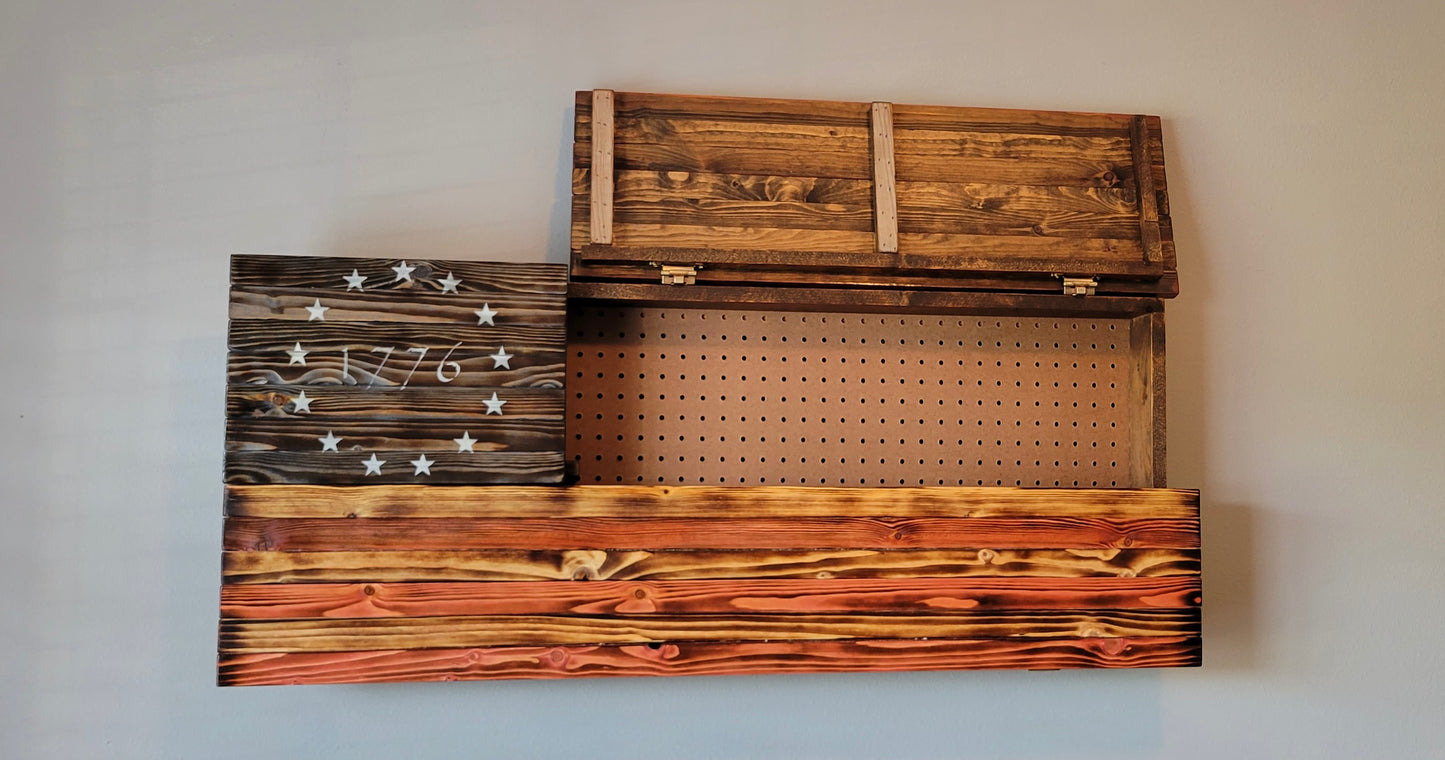Concealed Cabinet 3 Door Wooden 1776 American Flag