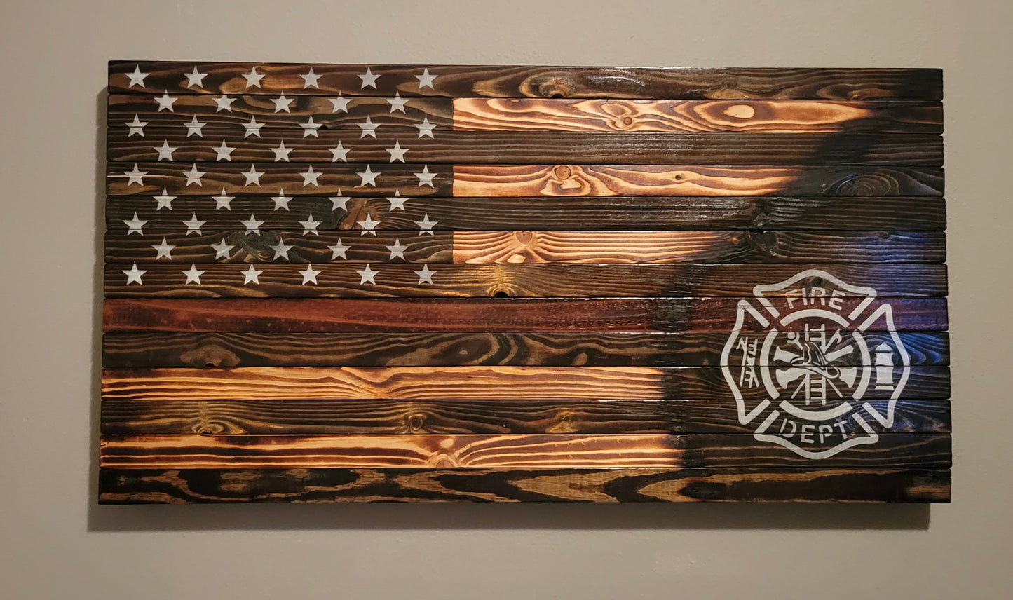 Firefighter American Wooden Flag