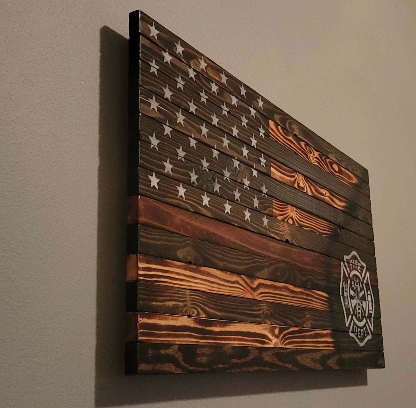 Firefighter American Wooden Flag