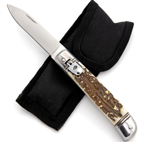 Automatic Lever Lock Staghorn Handle Knife