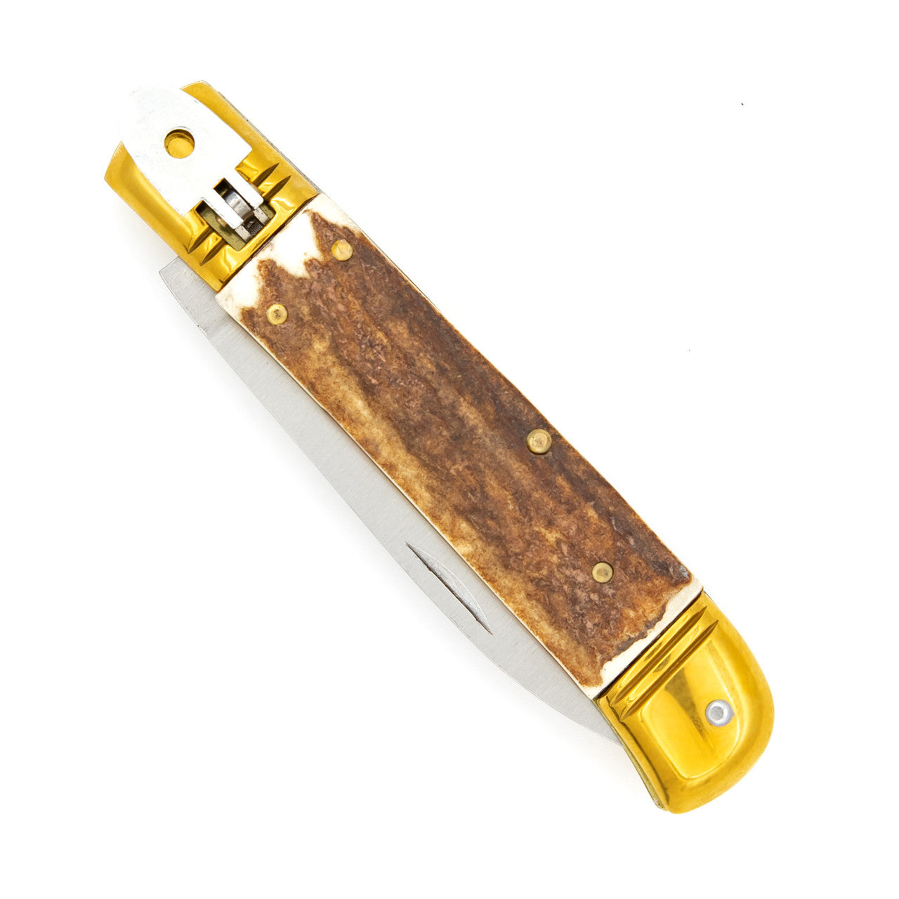 Automatic Lever Lock Staghorn Handle Knife