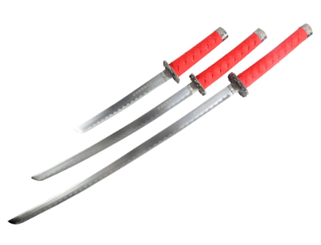 3pc Red Samurai Katana Sword Set