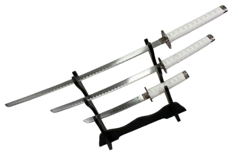 3 Piece Japanese Samurai Katana Sword Set - White