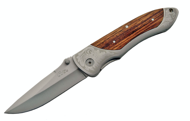 4.25 " ZEBRA WOOD LASER ETCHED FOLDING KNIFE
