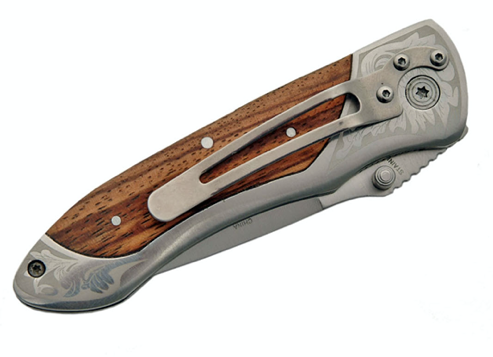 4.25 " ZEBRA WOOD LASER ETCHED FOLDING KNIFE