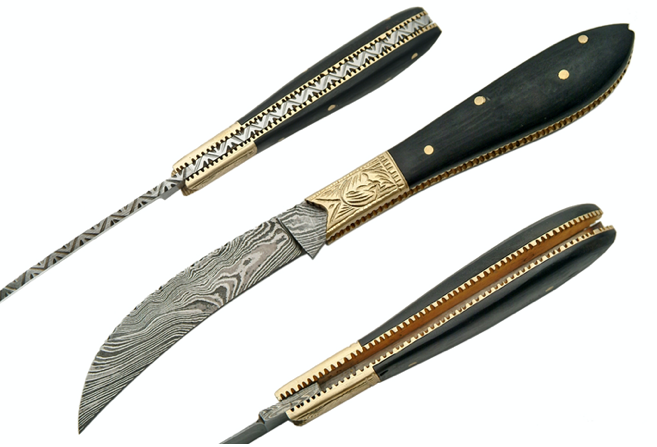 4" HANDMADE DAMASCUS HORN HANDLE FOLDER