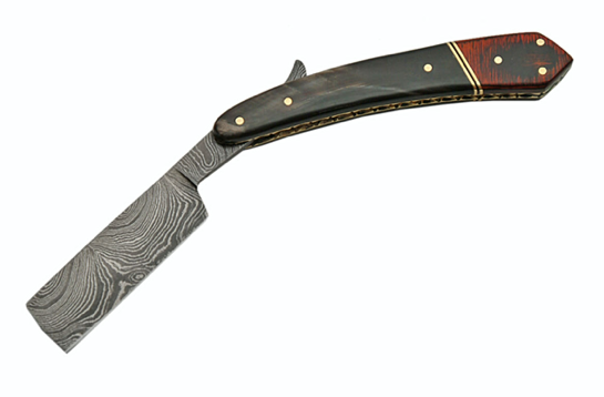 6.25" HANDMADE DAMASCUS RED WOOD/HORN RAZOR