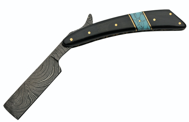 6.25" HANDMADE DAMASCUS HORN/TURQUOISE RAZOR