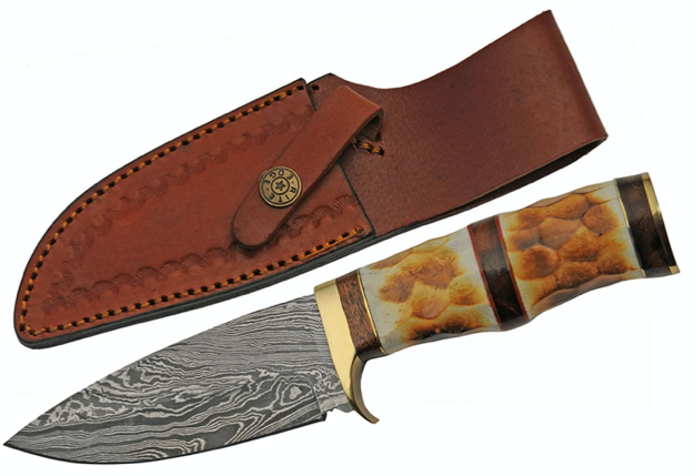 9” HANDMADE DAMASCUS FLINT BONE HUNTER