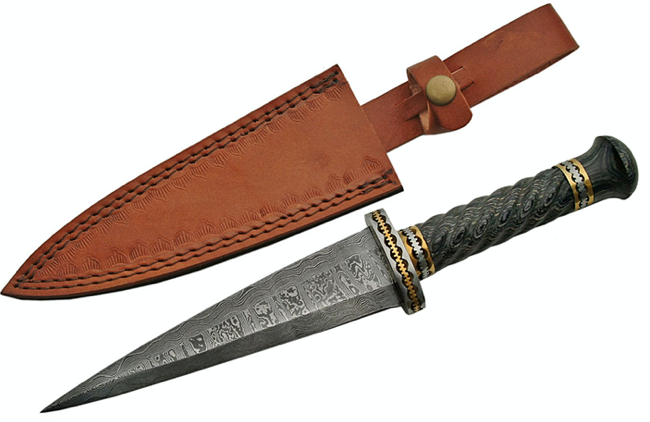 12" HANDMADE DAMASCUS DIRK BLACK HANDLE