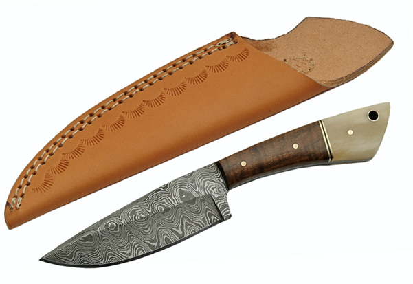 8" HANDMADE DAMASCUS WALNUT SKINNER (multiple colors)