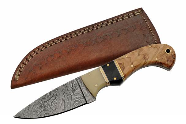 8" HANDMADE DAMASCUS OLIVE WOOD FULL TANG SKINNER