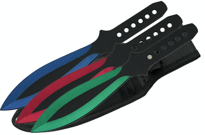 9" 3 PIECE ASSORTED COLOR THROWING KNIFE SET