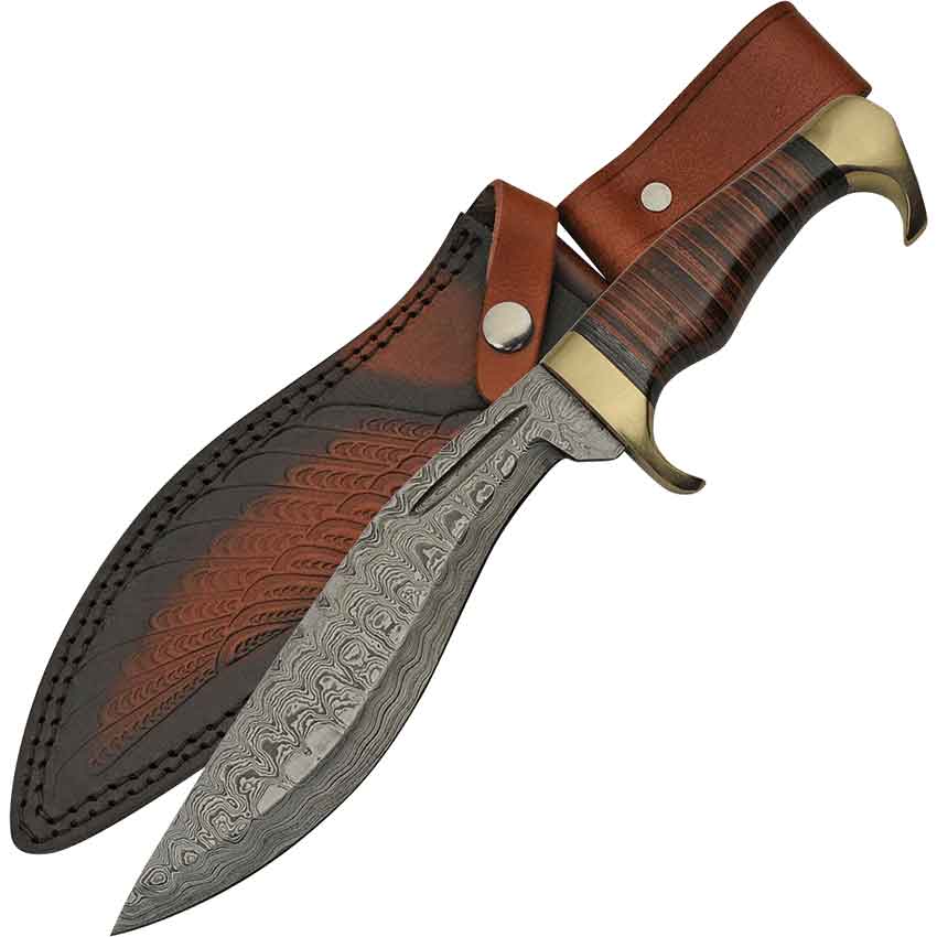 13.5" HANDMADE DAMASCUS STACKED LEATHER KUKRI